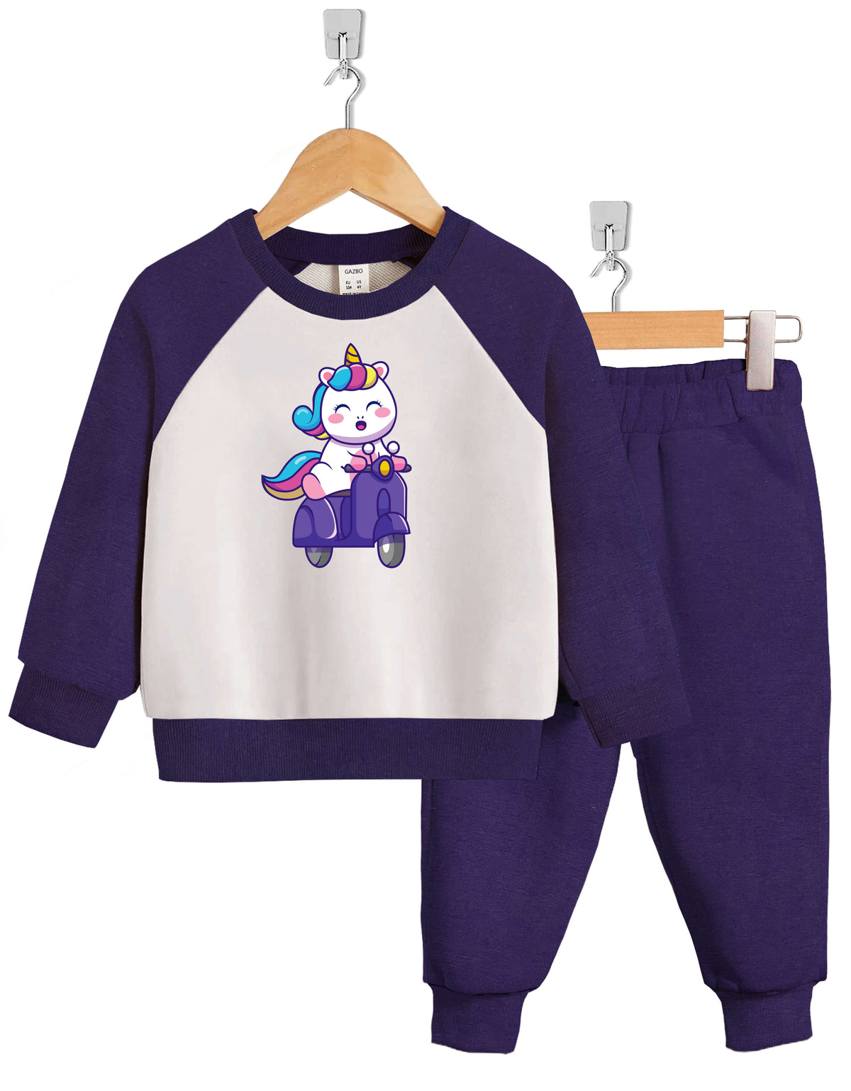 Track Suit-Fleece Purple Raglan Unicorn Print